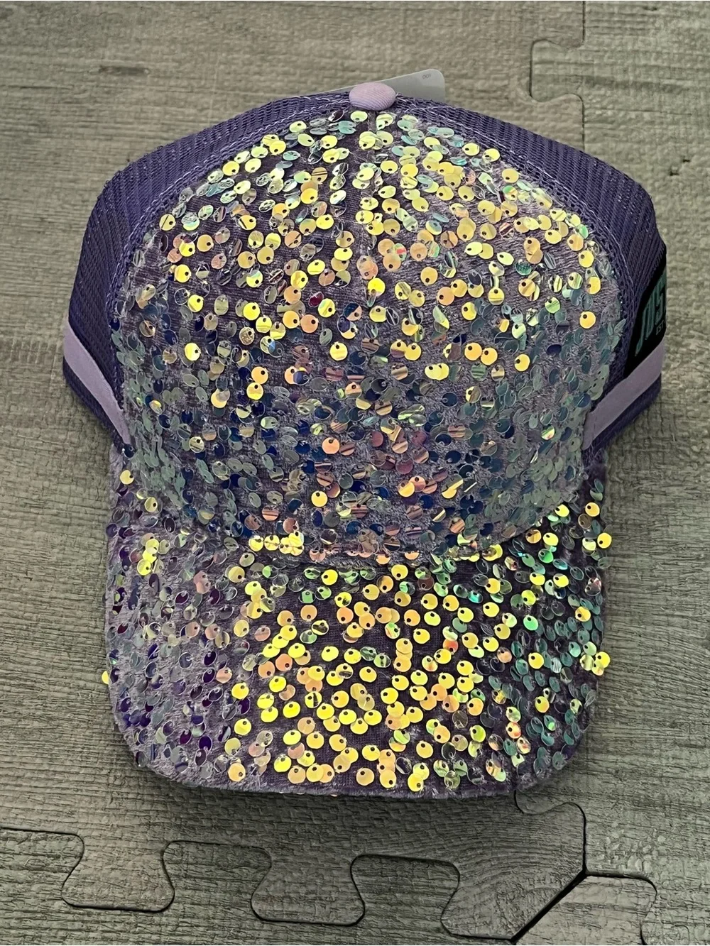 Justice Purple Sequin Logo Mesh Back Adjustable Girls Baseball Cap